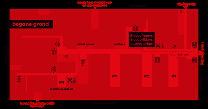 Plattegrond bloedafname OLVG, locatie oost